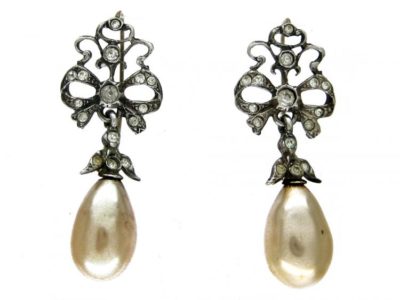 Ornate Silver & Glass Pearl Drop Earrings