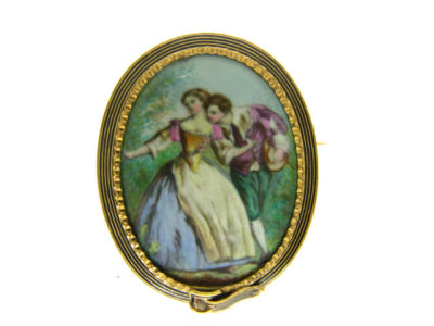 19th Century 18ct Gold French & Enamel Courtship Brooch With Garter Surround