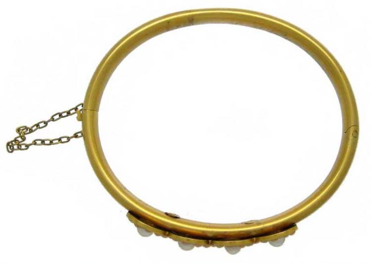 Victorian 18ct Gold, Coral & Natural Split Pearl Bangle