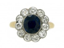 Edwardian 18ct Gold Sapphire & Diamond Cluster Ring