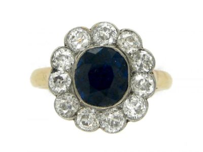Edwardian 18ct Gold Sapphire & Diamond Cluster Ring