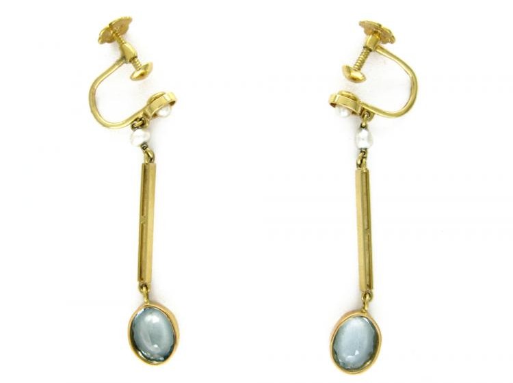 15ct Gold, Aquamarine & Pearl Earrings