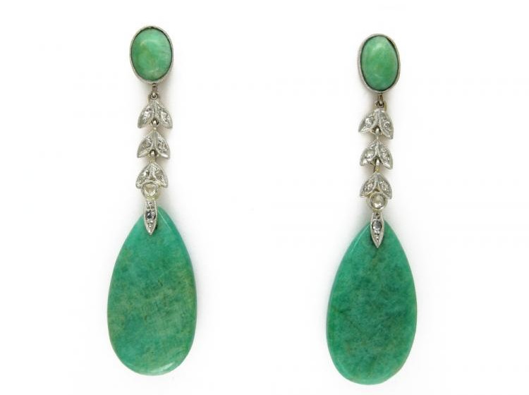 Amazonite & Diamond Drop Earrings