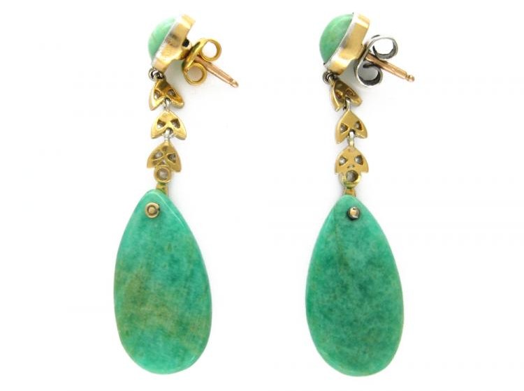 Amazonite & Diamond Drop Earrings