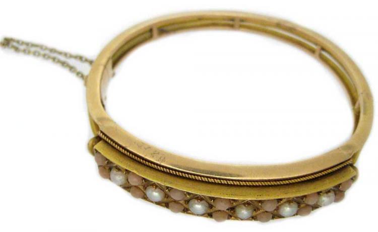 15ct Gold, Pearl & Coral Bangle
