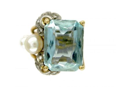 Aquamarine & Pearl Pinky Ring