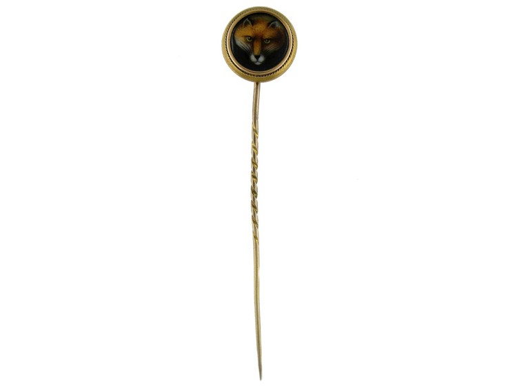 Fox Enamel 15ct Gold Tie Pin