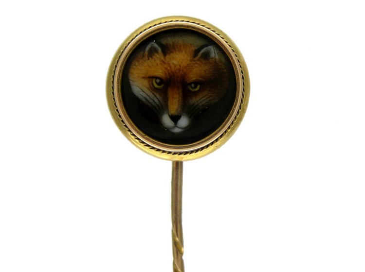 Fox Enamel 15ct Gold Tie Pin
