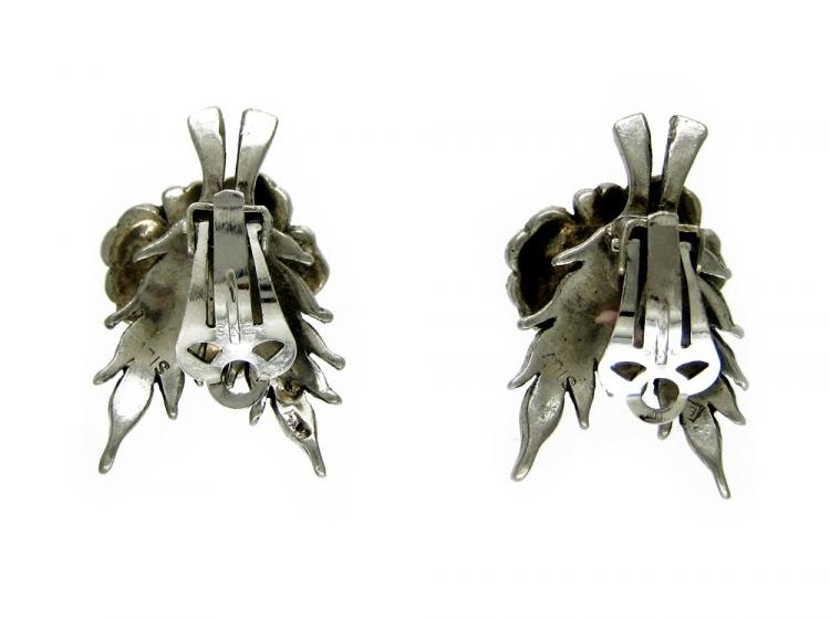 Marcasite & Pearl Flower Clip-On Earrings