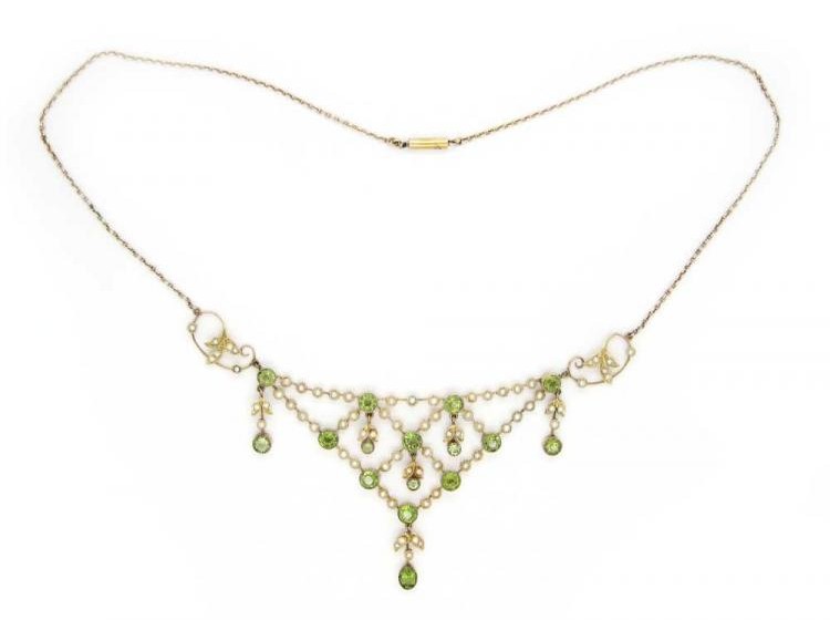 Peridot & Split Pearl Necklace