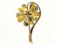 Emerald & Diamond Flower Brooch