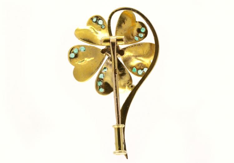 Emerald & Diamond Flower Brooch