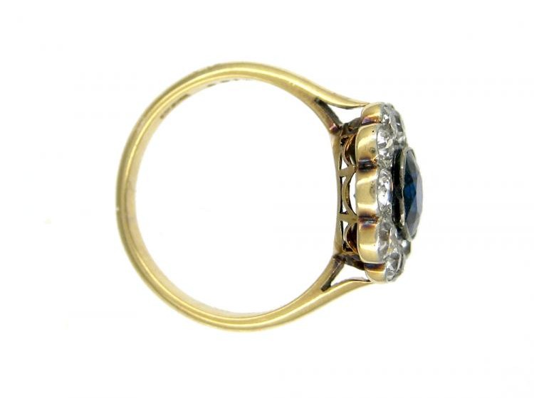 Edwardian 18ct Gold Sapphire & Diamond Cluster Ring
