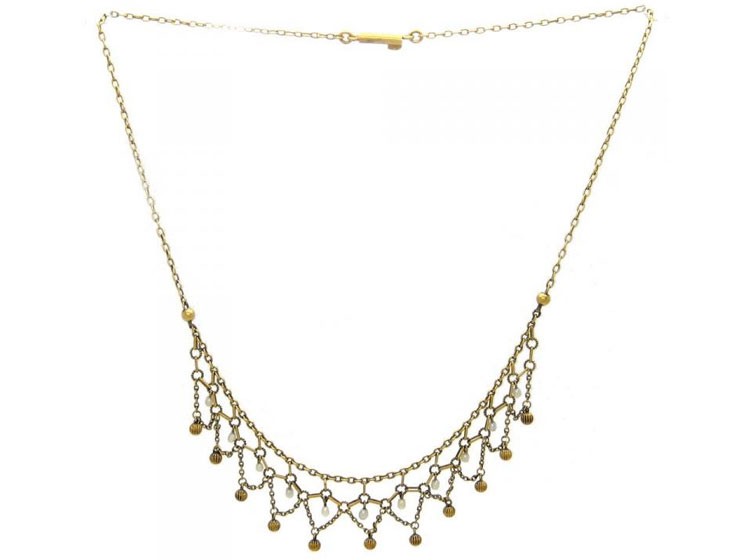 Edwardian 15ct Gold & Natural Pearl Necklace