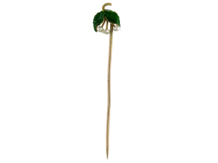 Pearl & Enamel 15ct Gold Tie Pin