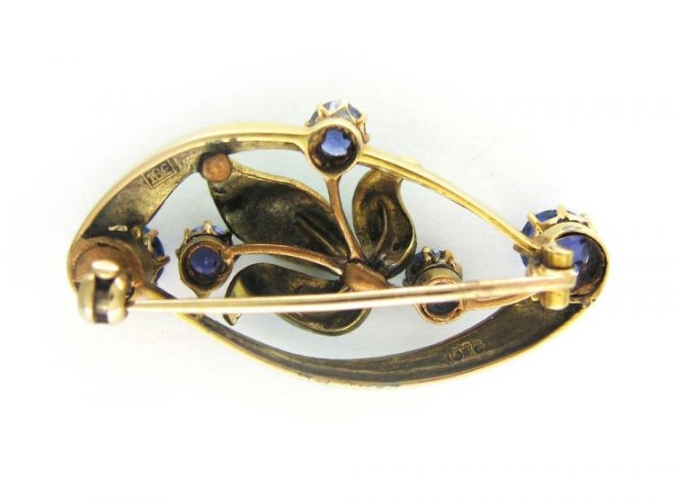 Art Nouveau Sapphire & Enamel Brooch