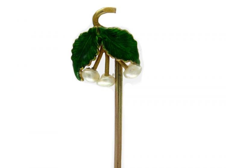 Pearl & Enamel 15ct Gold Tie Pin