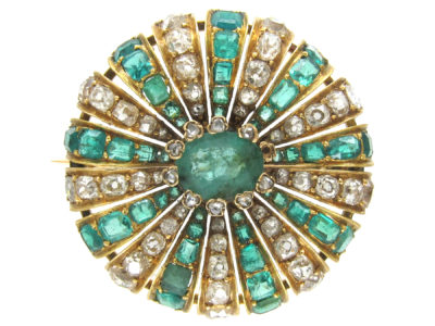 Emerald & Diamond Round Brooch