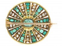 Emerald & Diamond Round Brooch