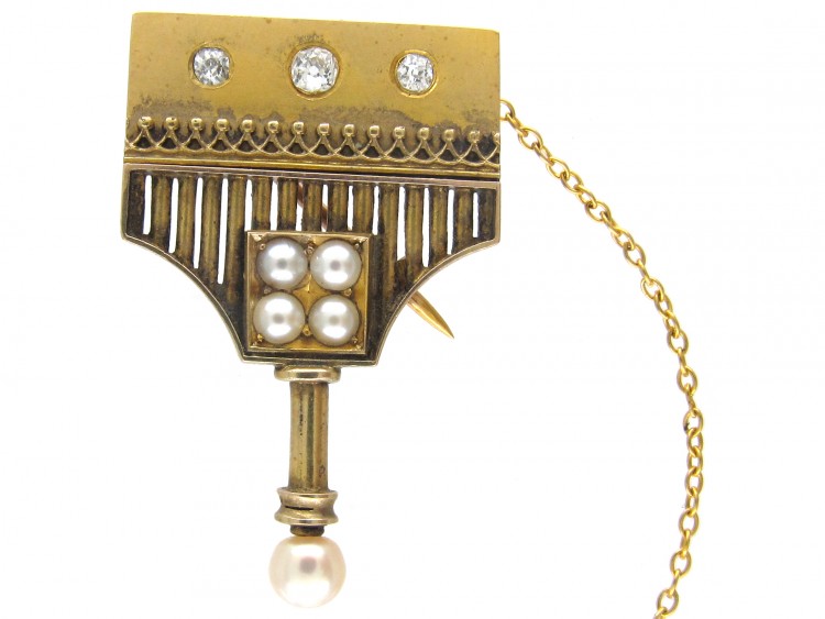 Victorian 18ct Gold, Pearl & Diamond Aesthetic Style Brooch