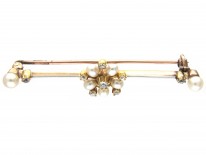 Diamond & Pearl Flower Bar Brooch