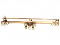 Diamond & Pearl Flower Bar Brooch