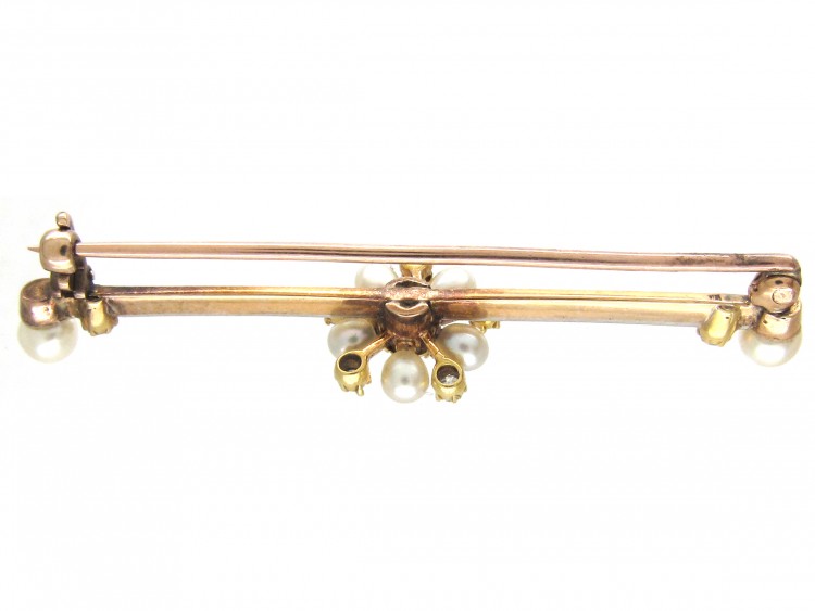 Diamond & Pearl Flower Bar Brooch