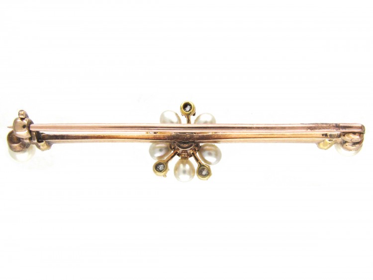Diamond & Pearl Flower Bar Brooch