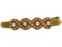 Victorian 18ct Gold, Coral & Natural Split Pearl Bangle