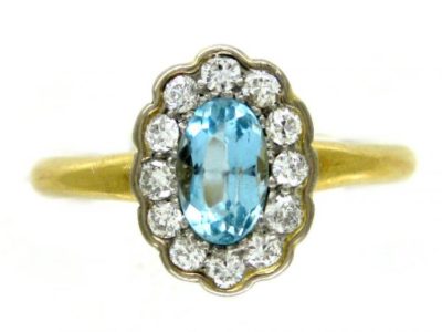 Aquamarine Diamond Cluster Ring