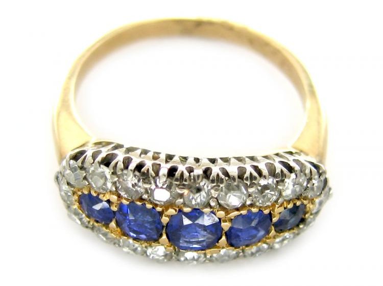 Sapphire & Diamond Boat Ring