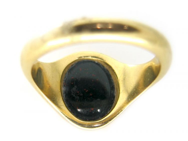 18ct Gold Bloodstone Uncarved Signet Ring
