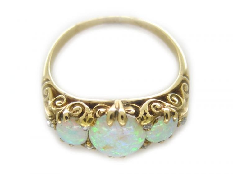Opal Carved Half-Hoop Ring