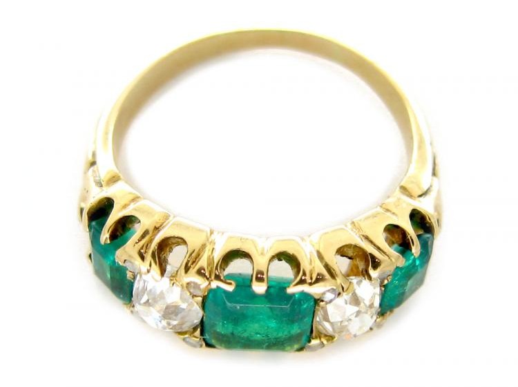 Emerald & Diamond Half-Hoop Ring