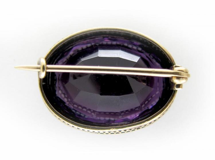 Amethyst & Diamond Oval Brooch
