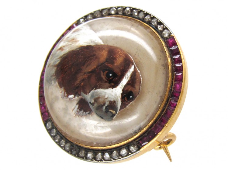 Spaniel Crystal, Ruby & Diamond Brooch