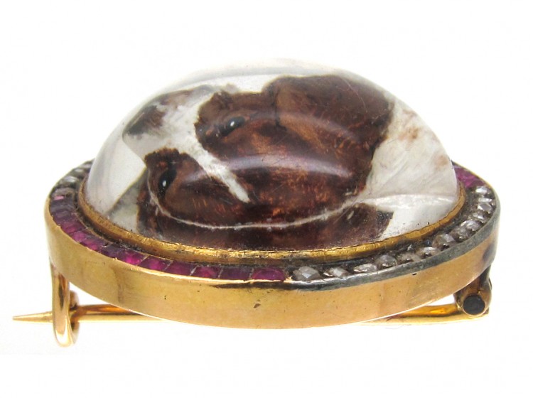Spaniel Crystal, Ruby & Diamond Brooch