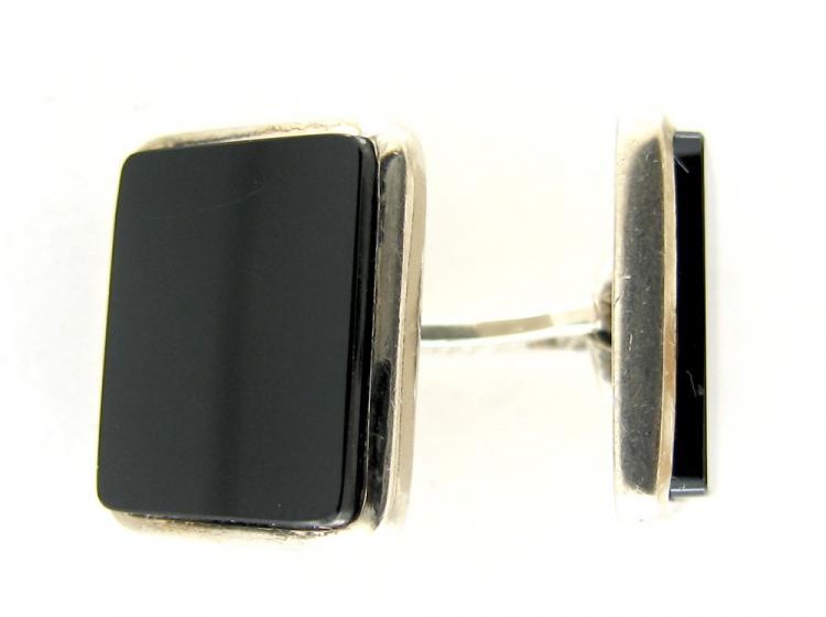 Art Deco Onyx Silver Cufflinks
