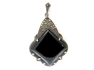 Art Deco Marcasite Onyx Pendant