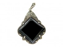 Art Deco Marcasite Onyx Pendant