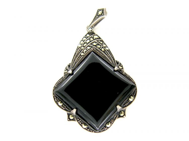 Art Deco Marcasite Onyx Pendant