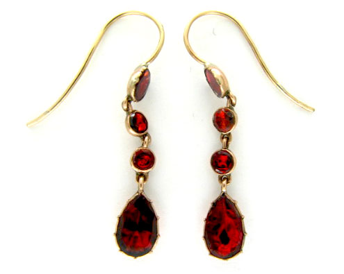 Flat-Cut Garnet Drop Earrings