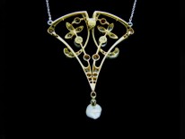 Art Nouveau Diamond Pearl Pendant