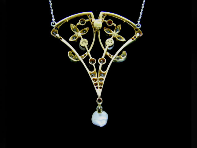 Art Nouveau Diamond Pearl Pendant