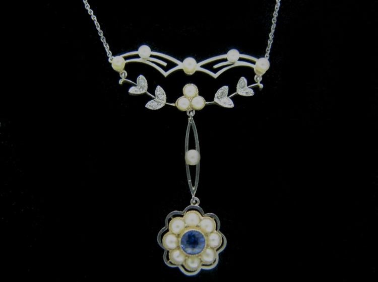 Sapphire Pearl Diamond Necklace