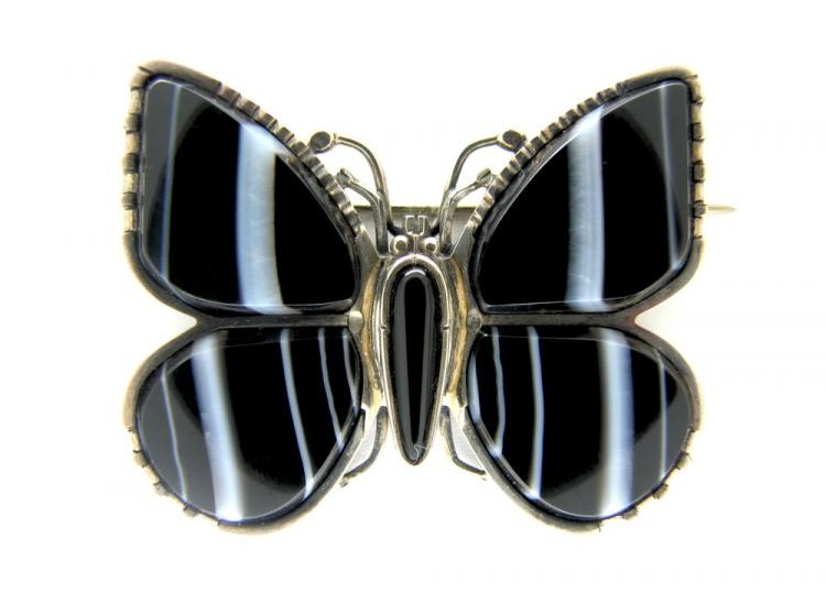 Banded Sardonyx Silver Butterfly
