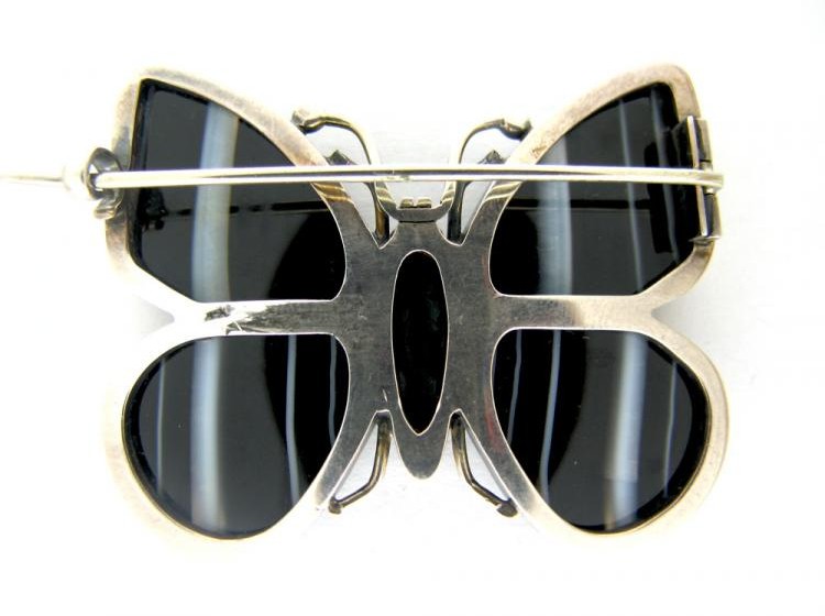 Banded Sardonyx Silver Butterfly