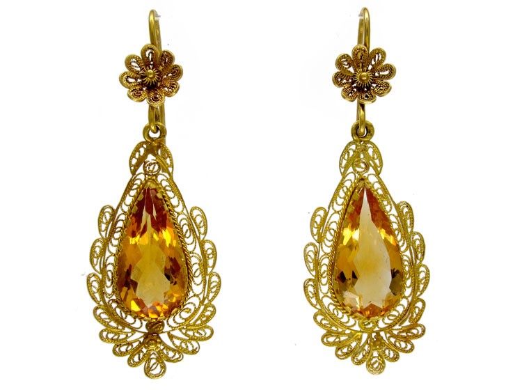 Gold Citrine Drop Earrings