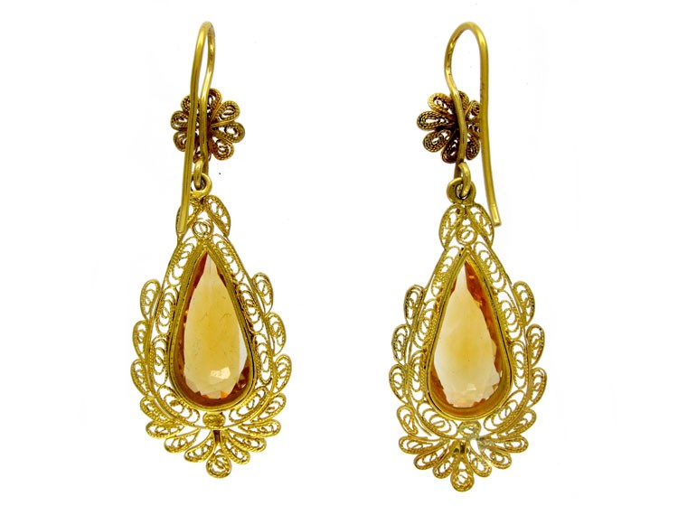 Gold Citrine Drop Earrings