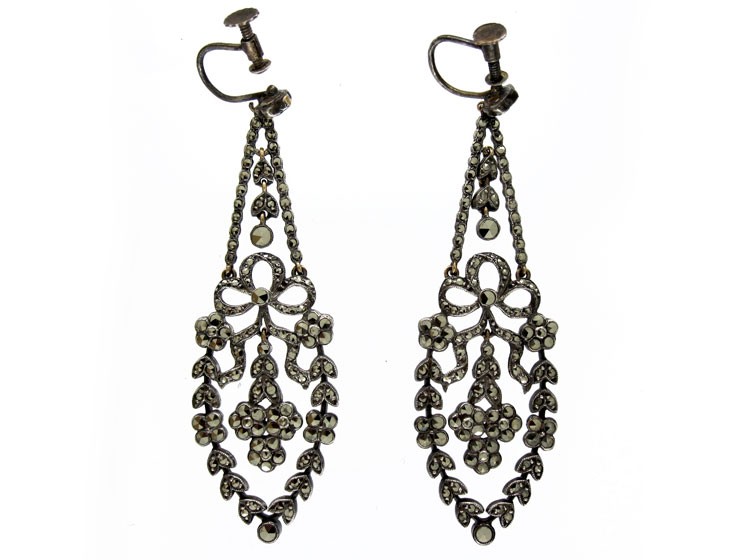 Silver Marcasite Drop Earrings